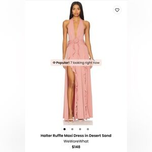 WeWoreWhat Halter Ruffle Maxi Dress in Desert Sand size S
